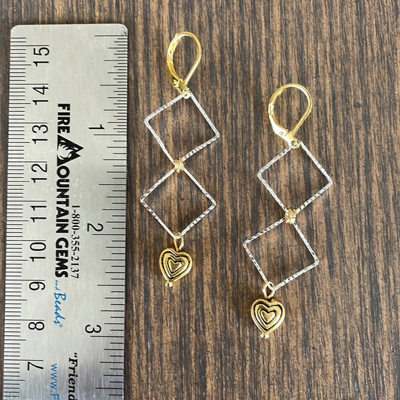HAND CRAFTED EARRINGS Silver Plated Geometric Gold Plated Hearts - Picture 3 of 11